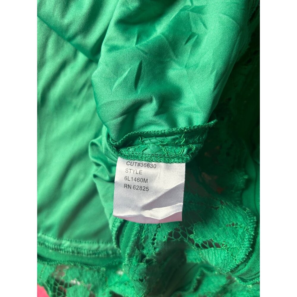 Tadashi Shoji Sz 6 Kelly Green Lace Flair Bottom Dress READ - Picture 9 of 16